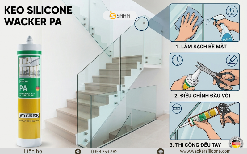 Wacker PA thi công vách kính cầu thang