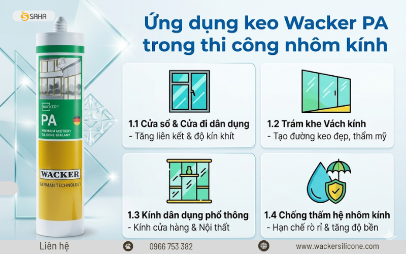 Ứng dụng keo silicone Wacker PA trong thi công nhôm kính