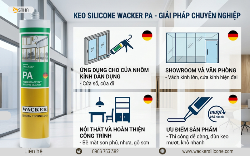 Keo silicone Wacker PA ứng dụng trong nội thất