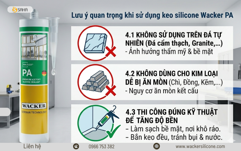 Lưu ý khi sử dụng keo silicone Wacker PA 