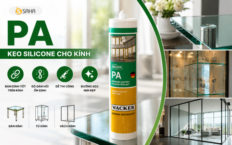 keo silicone trám kính với kính