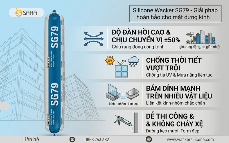 Keo Wacker SG79 nổi bật với độ đàn hồi cao, bám dính tốt và khả năng chống thời tiết bền bỉ